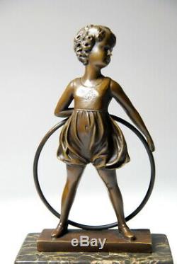 Filette To Cerceau- Beautiful Statuette Signed Preiss- Bronze Art- Free Shipping