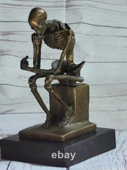 Fine Art Sculpture Bronze Thinker Skeleton Marble Base Signed Milo Open Decor