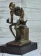 Fine Art Sculpture Bronze Thinker Skeleton Marble Base Signed Milo Open Decor