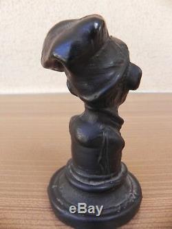 Folk Art Old Bust Bronze Sculpture, Seal Character Hat