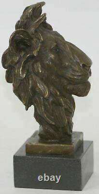 Font Signed Bronze Royal Lion Statue Sculpture Bust Marble Base Figure Art