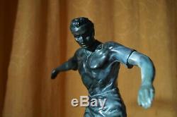 Footballer Marble Sculpture Regulates Bronze Patina Green Art Deco 1930 Sports Tbe