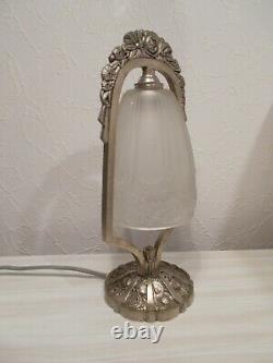 Former Art Deco Lamp 1930 Silver Bronze Glass Tulip Floral Sculpture