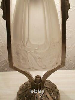 Former Art Deco Lamp 1930 Silver Bronze Glass Tulip Floral Sculpture