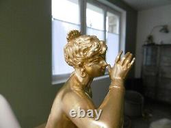 Former Bronze Era Art Nouveau Young Woman At The Statue Statue Sculpture