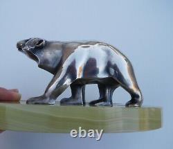 French Art Deco 1920s Silver Bronze Polar Ours Statuette Sculpture Map Of
