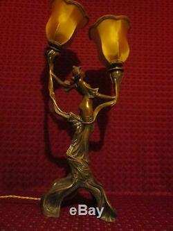 French Lamp Lamp Sculpture Art Deco Nouveau Jugendstil Torches 1900 / No. Bronze