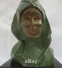 G. Garreau Bronze, Sculpture Of A Female Bust Art Deco Style