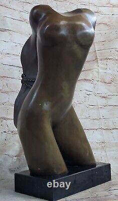 Genuine Signed Abstract Modern Art Female Nude Torso Bronze Sculpture Statue