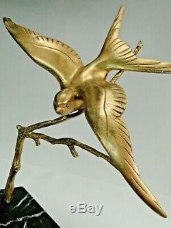 Gh Lawrence Splend. Bird Bronze Sculpture Art Deco Marble Base 1925 Ca.