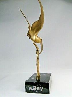 Gh Lawrence Splend. Bird Bronze Sculpture Art Deco Marble Base 1925 Ca.