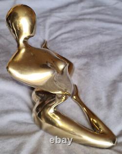 Golden bronze sculpture Stylized nude woman contemporary art Michel ILHAT 1999