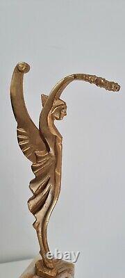 Golden bronze statue sculpture with a marble base, Art Deco statuette in golden bronze.