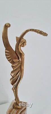 Golden bronze statue sculpture with a marble base, Art Deco statuette in golden bronze.