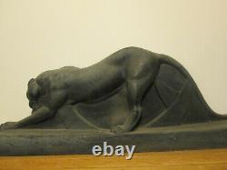 Gracious And Nervous Black Panther Sculpture Art Deco 1930 Ceramic No Bronze