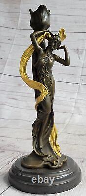 Grand Bronze Candlestick Candle Holder Sculpture Statue Art Nouveau Style Decor