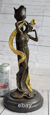 Grand Bronze Candlestick Candle Holder Sculpture Statue Art Nouveau Style Decor