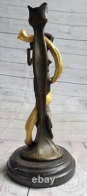 Grand Bronze Candlestick Candle Holder Sculpture Statue Art Nouveau Style Decor