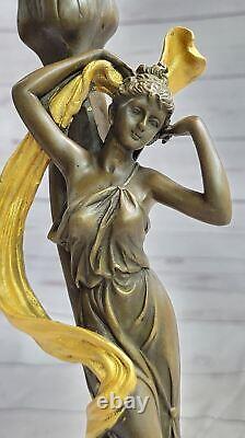 Grand Bronze Candlestick Candle Holder Sculpture Statue Art Nouveau Style Decor