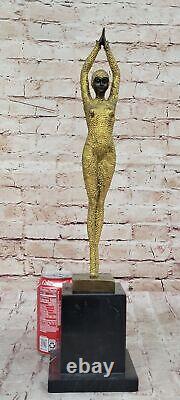 Grand Dimitri Chiparus Art Deco Dancer Bronze Sculpture Marble Base