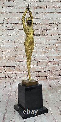 Grand Dimitri Chiparus Art Deco Dancer Bronze Sculpture Marble Base