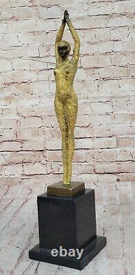 Grand Dimitri Chiparus Art Deco Dancer Bronze Sculpture Marble Base