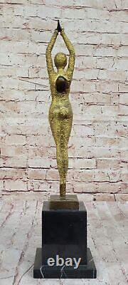 Grand Dimitri Chiparus Art Deco Dancer Bronze Sculpture Marble Base