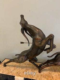 Grand Sculpture Statue Art Deco Jacques Limousin Antilopes En Fuite Sign