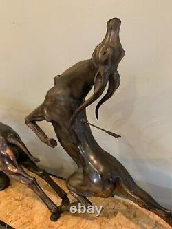 Grand Sculpture Statue Art Deco Jacques Limousin Antilopes En Fuite Sign