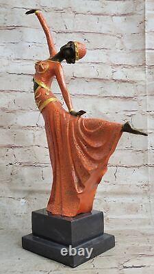 Great Dimitri Chiparus Art Deco Dancer Bronze Sculpture Marble Base LR