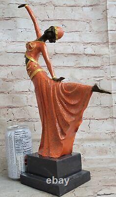 Great Dimitri Chiparus Art Deco Dancer Bronze Sculpture Marble Base LR