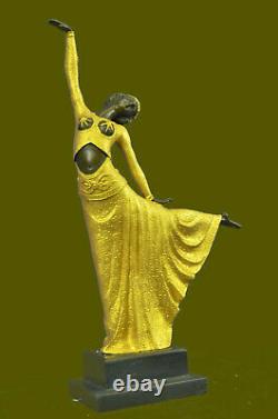 Great Dimitri Chiparus Dancer Art Deco Bronze Sculpture Marble Base Figure D