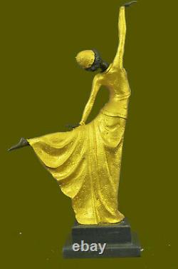 Great Dimitri Chiparus Dancer Art Deco Bronze Sculpture Marble Base Figure D