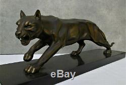 Great Panther Sculpture Art Deco Regulates Patina Bronze And Marble Base