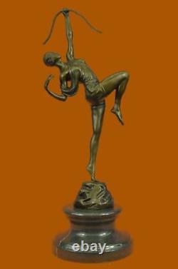 Greek Goddess Of The Hunting Diana With / Noud Signed Bronze Art Sculpture Statue