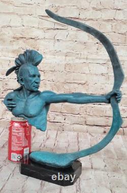 Green American Indian Eagle Chief Bust Sculpture in Bronze and Marble