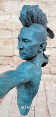 Green American Indian Eagle Chief Bust Sculpture in Bronze and Marble
