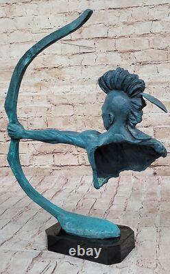 Green American Indian Eagle Chief Bust Sculpture in Bronze and Marble
