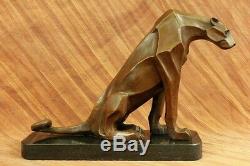 Henry Moore Modern Art Abstract Cougar Panther Jaguar Lion Bronze Sculpture