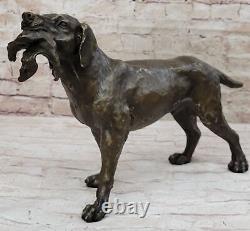 Huge Bronze Golden Labrador Retriever Hunting Dog and Bird Sculpture Art
