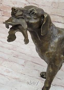 Huge Bronze Golden Labrador Retriever Hunting Dog and Bird Sculpture Art