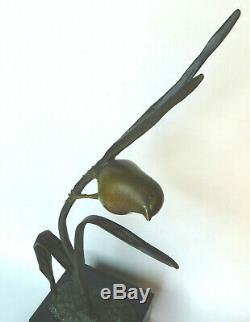 Important Bronze Irenee Rochard Sparrow On A Branch Sculpture Twentieth Art Deco