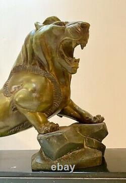 Important Lion Irenee Rene Rochard Sculpture Bronze Skate Art Deco Cubism Fonte