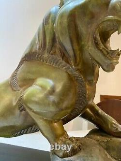 Important Lion Irenee Rene Rochard Sculpture Bronze Skate Art Deco Cubism Fonte
