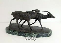 Irene Rochard (1906-1984) Ancient Cast In Bronze Art Deco Antelope Couple