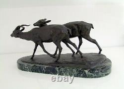 Irene Rochard (1906-1984) Ancient Cast In Bronze Art Deco Antelope Couple