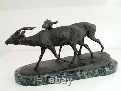 Irenénée Rochard (1906-1984) Cast Iron Bronze Couple Art Deco Antilopes