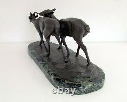 Irenénée Rochard (1906-1984) Cast Iron Bronze Couple Art Deco Antilopes