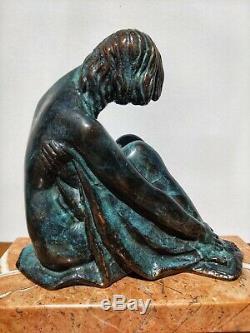 Juan De Avalos (1911-2006) Sculpture Bronze Art Deco Naked Woman 20th Century