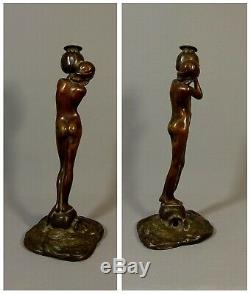 Jugendstil Sculpture Bronze Lamp Art Nouveau Era, Female Flower, Nymph Dryad